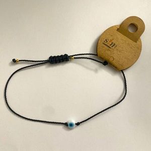 Adjustable Black string  with white evil eye bracelet, tiny evil eye bracelet!!!